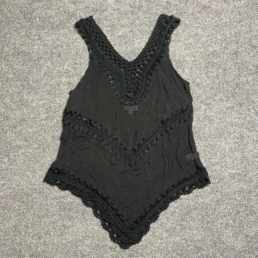 Active Usa Womens Casual Top Black Boho Crochet Pullover Tank Sleeveless  S/M